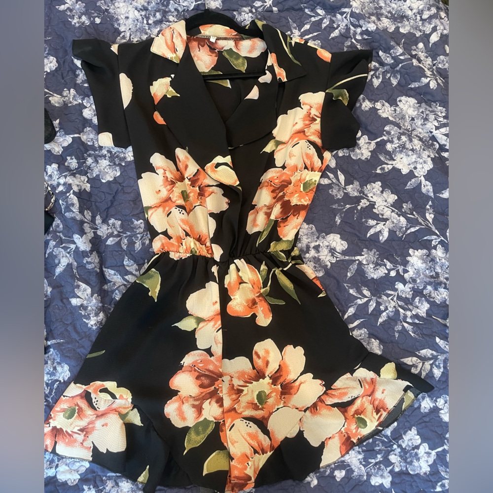 Floral Black Romper